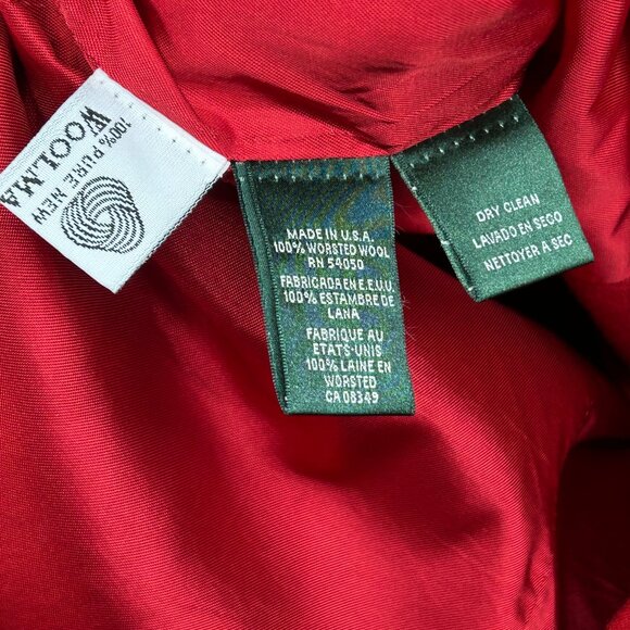 Vintage Lauren Ralph Lauren METAL CREST Logo Wool Blazer Womens 12 red jacket - Picture 4 of 13